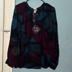 Ava & Viv Women's Dark Floral Tops- Blue and Merun